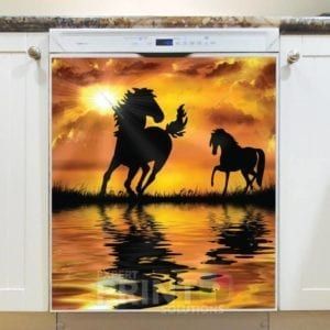 Silhouette of Sunset Horses Dishwasher Sticker