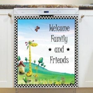 Cute Giraffes - Welcome Family and Friends Dishwasher Sticker