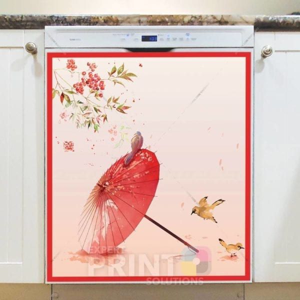 Red Umbrella and Flowers Dishwasher Sticker