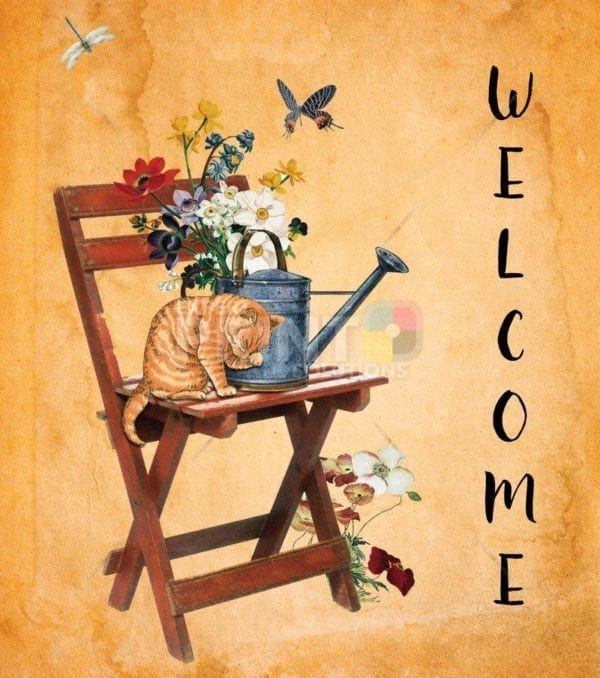Orange Cat and Flowers - Welcome Dishwasher Sticker