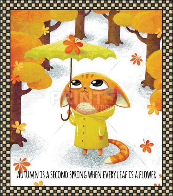Cute Little Cat with an Umbrella - Autumn is a Second Spring When Every Leaf is a Flower Dishwasher Sticker