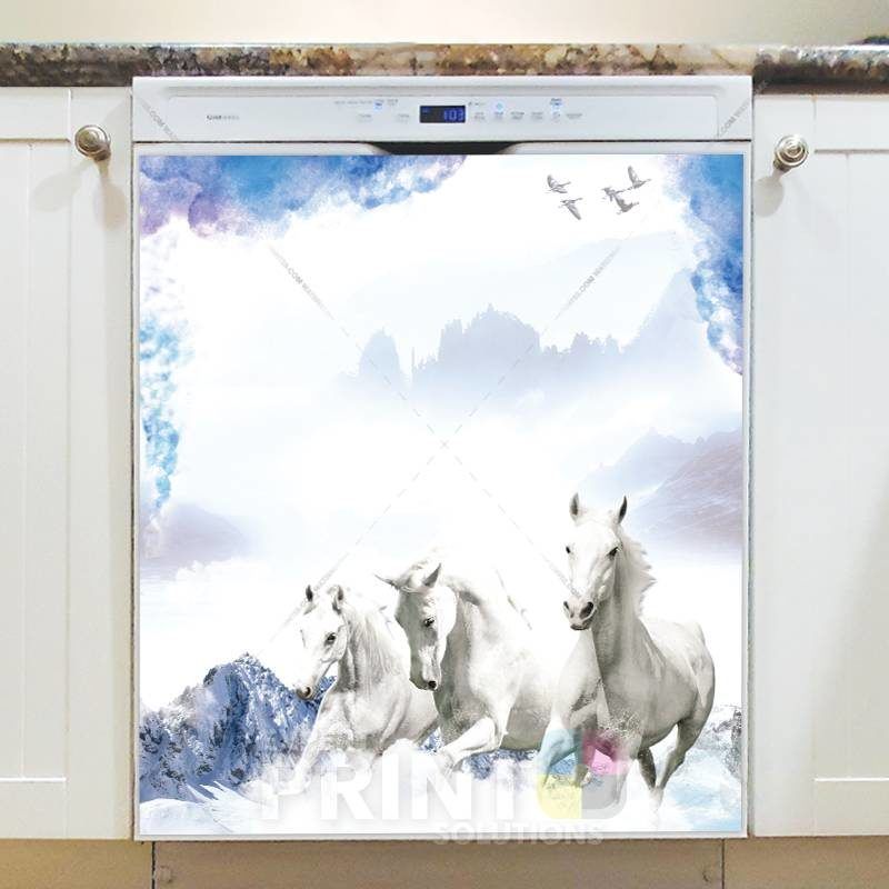 Running Winter Horses Dishwasher Sticker