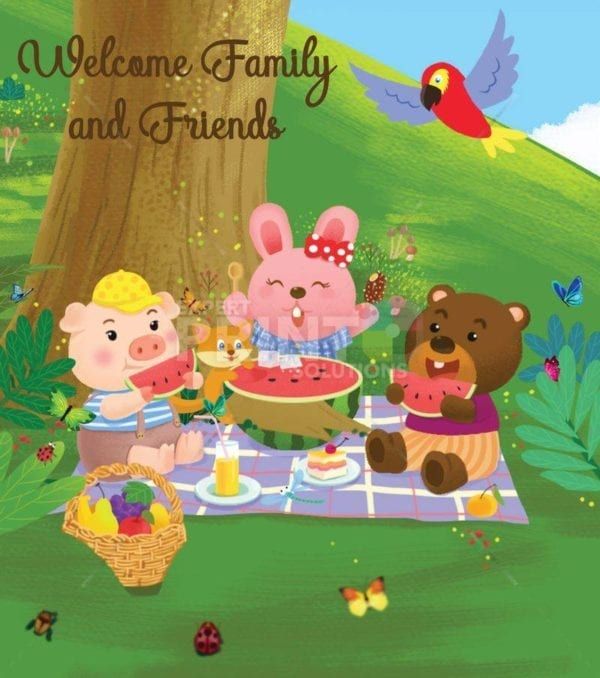 Cute Picnicking Animals - Welcome Family and Friends Dishwasher Sticker