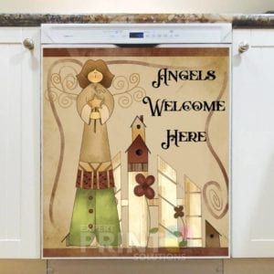 Prim Garden Angel #1 - Angels Welcome Here Dishwasher Sticker