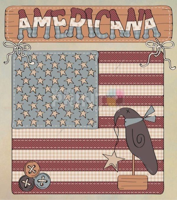 America ~ Prim USA Flag and Crow - Americana Dishwasher Sticker