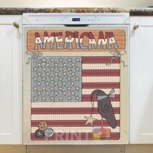 America ~ Prim USA Flag and Crow - Americana Dishwasher Sticker