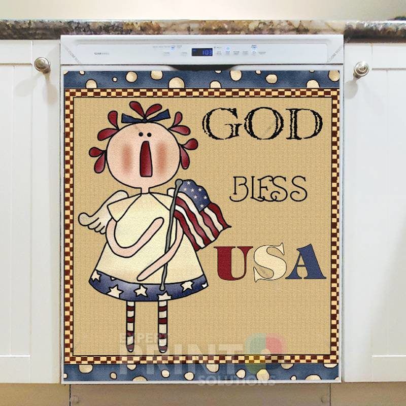 God Bless USA ~ Prim Angel Dishwasher Sticker