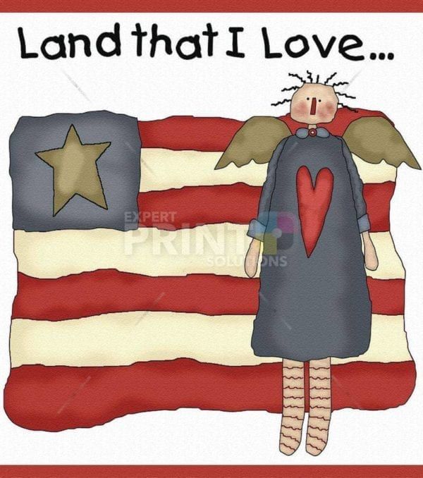 Prim Country US Flag and Angel - Land that I Love Dishwasher Sticker