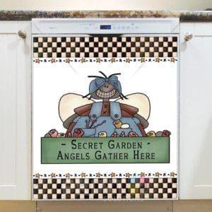 Primitive Country Garden Angel - Secret Garden - Angels Gather Here Dishwasher Sticker