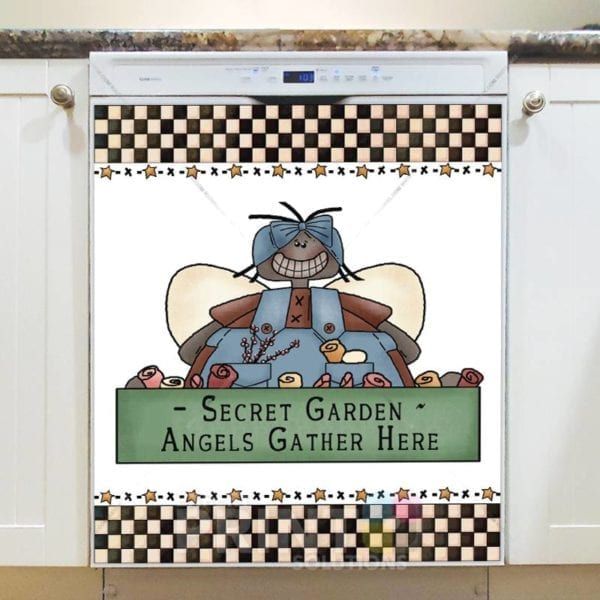Primitive Country Garden Angel - Secret Garden - Angels Gather Here Dishwasher Sticker