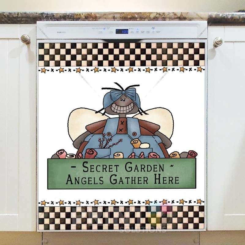 Primitive Country Garden Angel - Secret Garden - Angels Gather Here Dishwasher Sticker