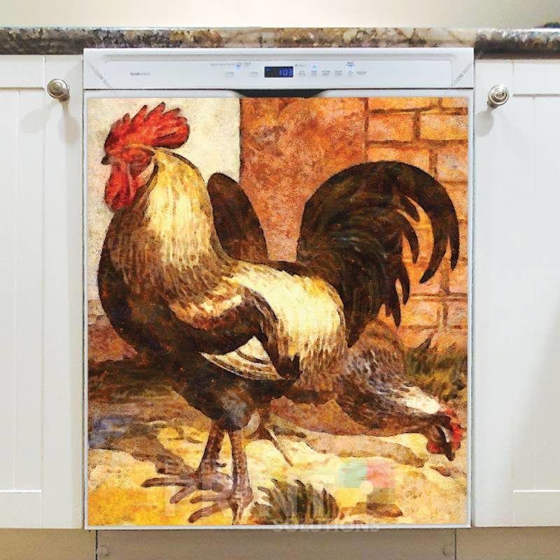 Country Farm Rooster and Hen #2 Dishwasher Sticker