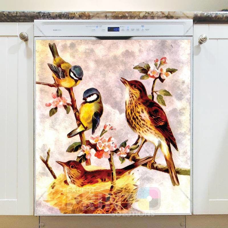 Cute Birds around the Nest Dishwasher Sticker