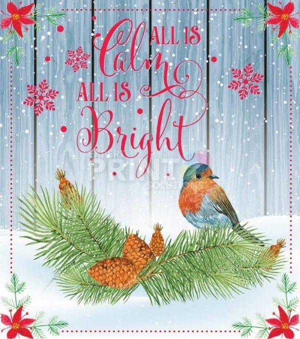 Christmas - Winter Birds and Flowers #3 - All is Calm All is Bright Dishwasher Sticker