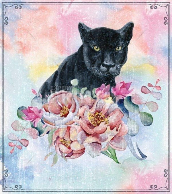 Black Panther with Flowers #2 Dishwasher Sticker