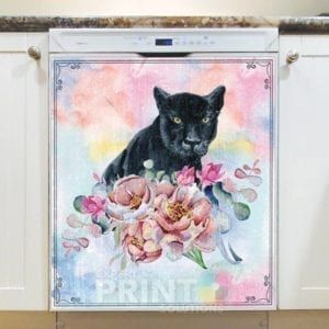 Black Panther with Flowers #2 Dishwasher Sticker