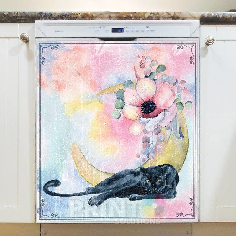 Black Panther with Flowers and the Moon #3 Dishwasher Sticker