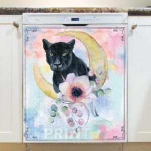 Black Panther with Flowers and the Moon #1 Dishwasher Sticker