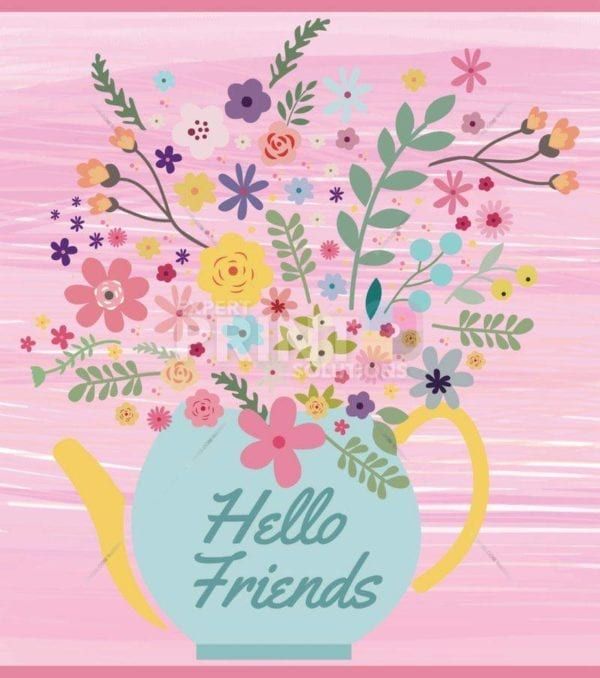 Teapot with Garden Flowers - Hello Friends Dishwasher Sticker