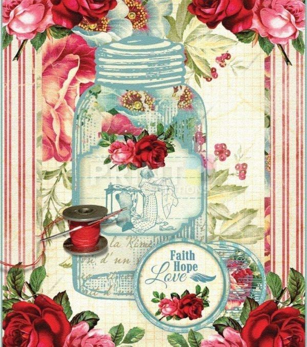 Shabby Chic Flowers and Mason Jar - Faith Hope Love Dishwasher Sticker