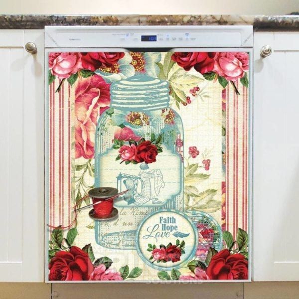 Shabby Chic Flowers and Mason Jar - Faith Hope Love Dishwasher Sticker