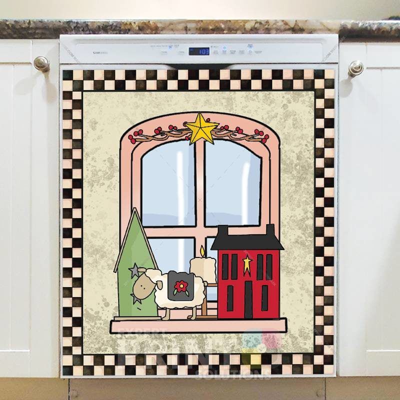 Cute Primitive Country Windows #1 Dishwasher Sticker