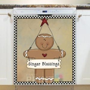 Cute Primitive Country Gingerbread Man #2 - Ginger Blessing Dishwasher Sticker
