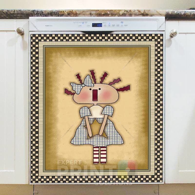 Cute Primitive Country Raggedy Ann with a Star Dishwasher Sticker