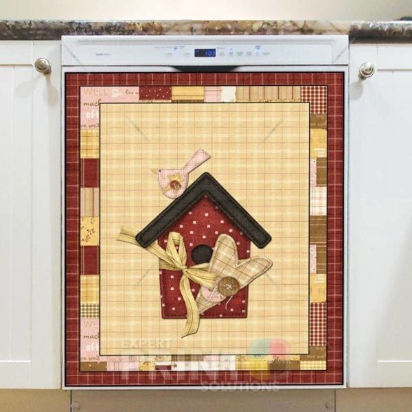 Primitive Country Patchwork Birdhouse #1 Dishwasher Sticker