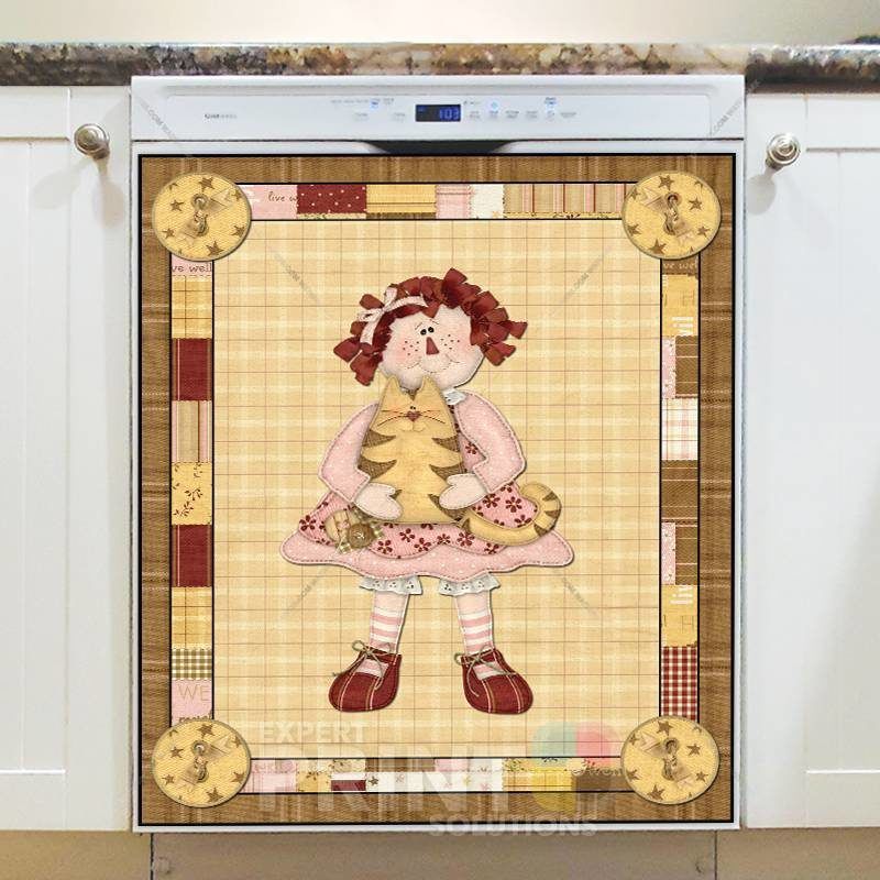 Primitive Country Patchwork Raggedy Ann Dishwasher Sticker