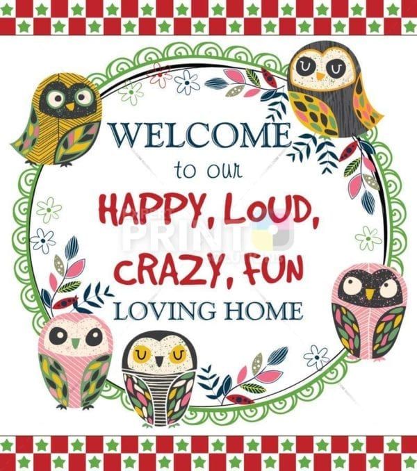 Cute Funny Owls #4 - Welcome to Our Happy, Loud, Crazy, Fun Loving Home Dishwasher Sticker