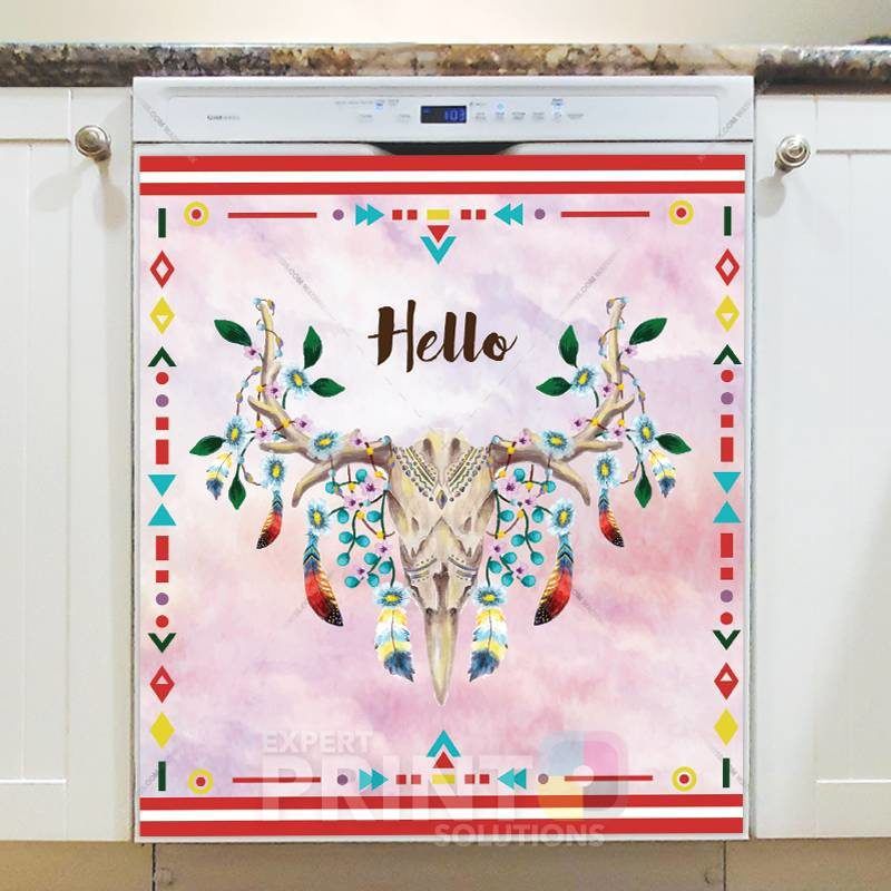 Native Skull and Feathers - Hello Dishwasher Sticker