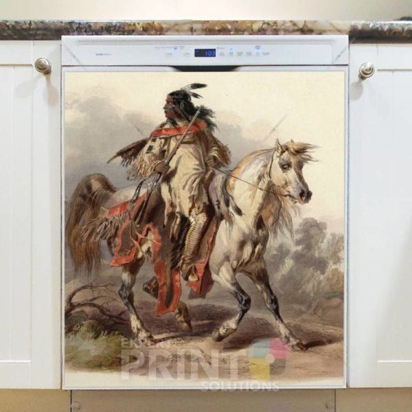 Native Warrior on Horseback Dishwasher Sticker