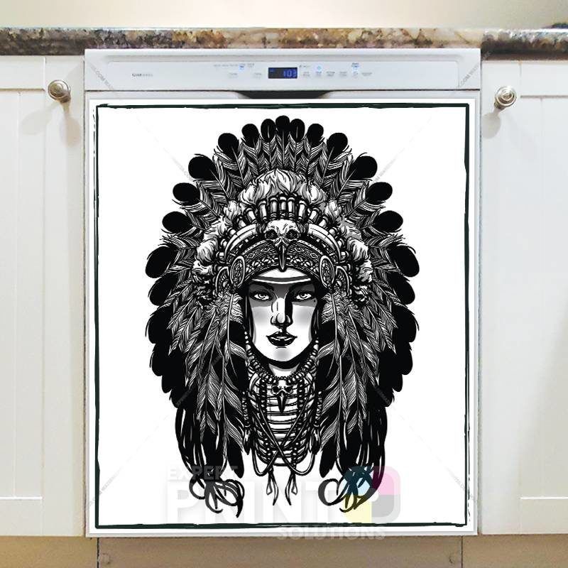 Native Girl in Headdress Dishwasher Sticker