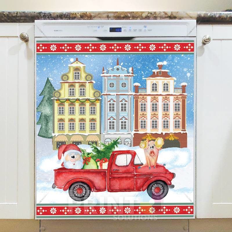 Christmas - Christmas Pigs in a Red Truck #4 Dishwasher Sticker