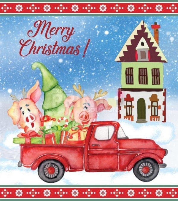 Christmas - Christmas Pigs in a Red Truck #3 - Merry Christmas Dishwasher Sticker