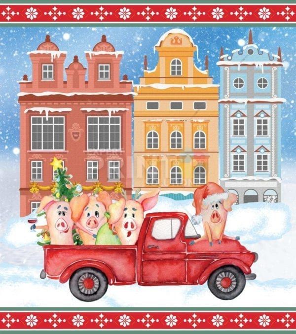 Christmas - Christmas Pigs in a Red Truck #2 Dishwasher Sticker