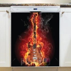 Fire Flame Guitar Dishwasher Sticker