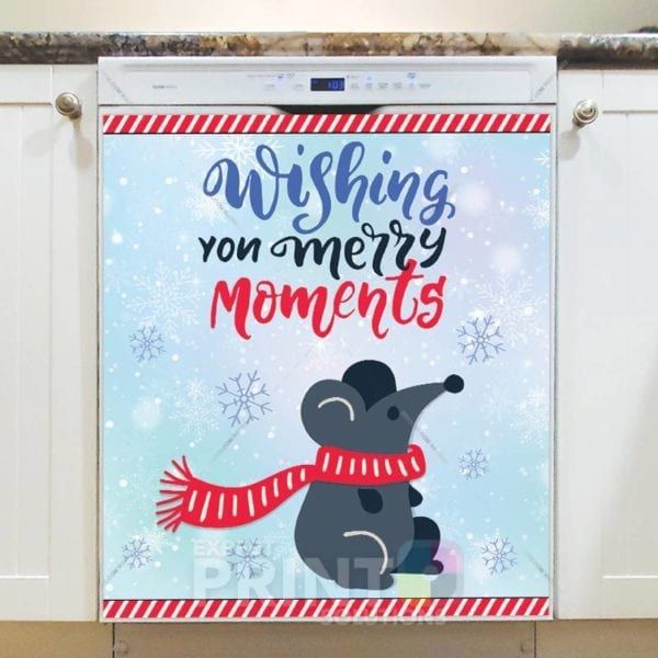 Christmas - Cute Little Mouse - Wishing You Merry Moments Dishwasher Sticker