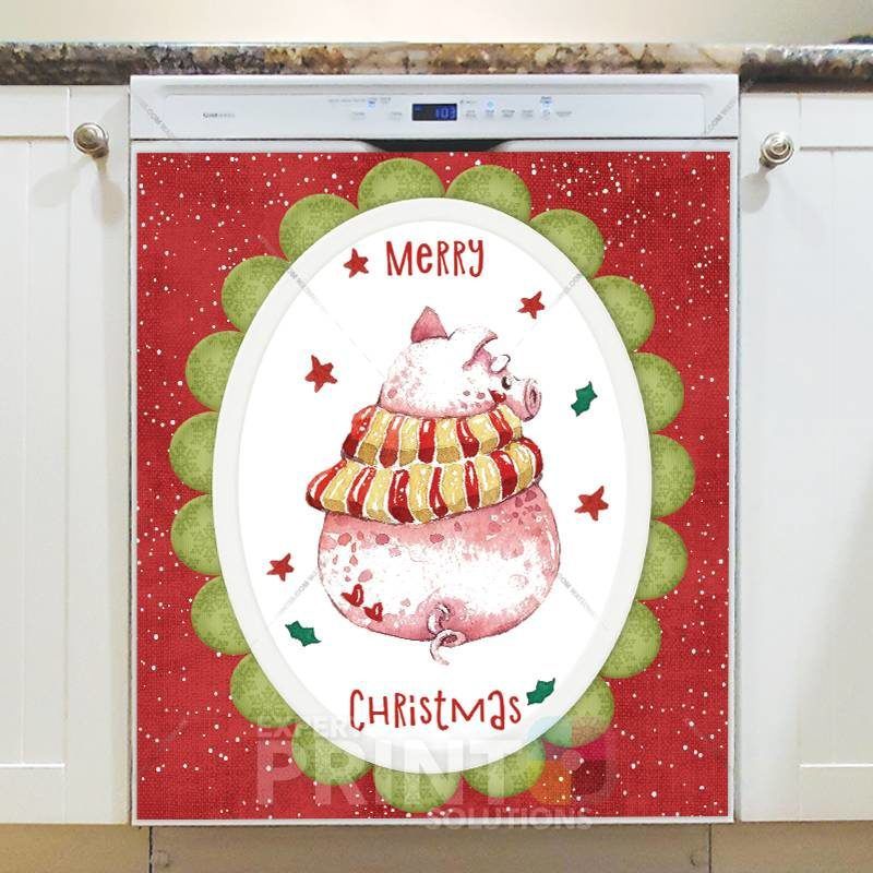 Christmas - Celebrating Christmas Pig #2 - Merry Christmas Dishwasher Sticker
