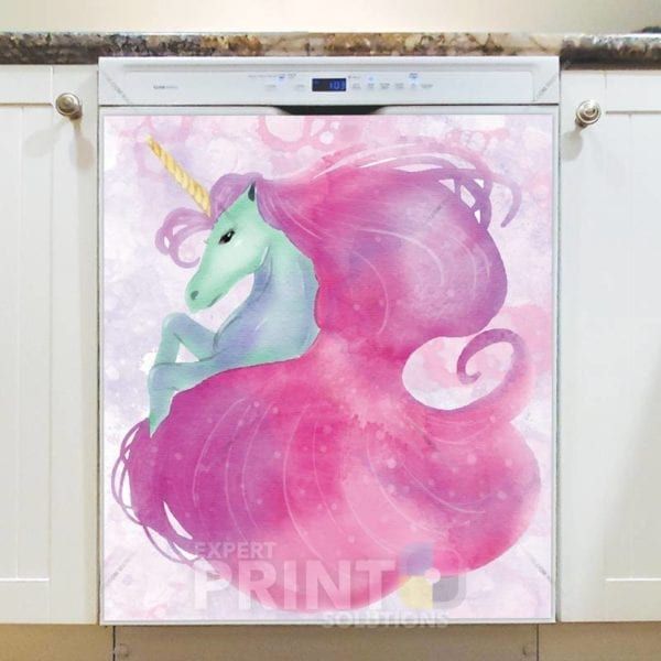 Beautiful Pink Hair Unicorns Dishwasher Sticker