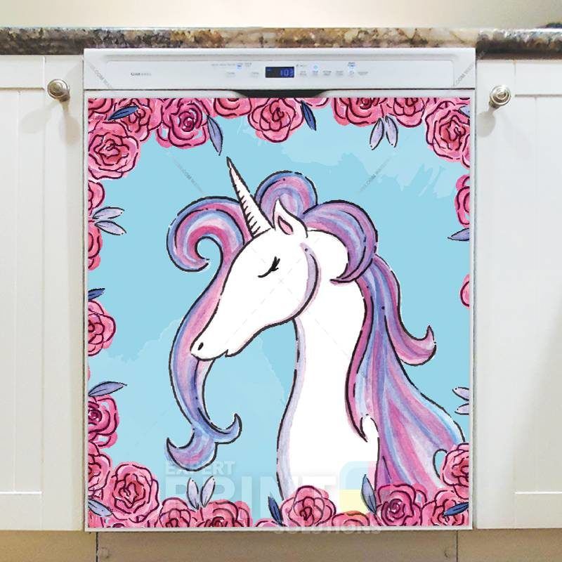 Pink Roses Unicorn Dishwasher Sticker