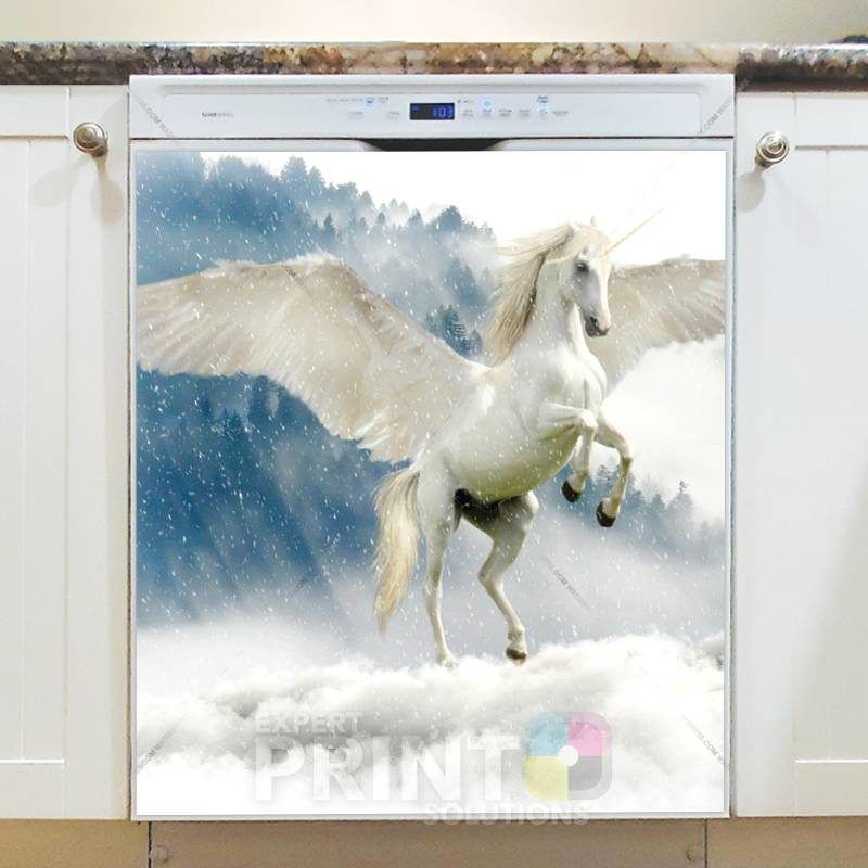 White Pegasus on the Clouds Dishwasher Sticker