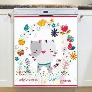 Kitten and Butterflies - Welcome To Our Home Dishwasher Sticker