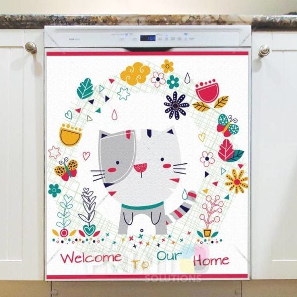 Kitten and Butterflies - Welcome To Our Home Dishwasher Sticker