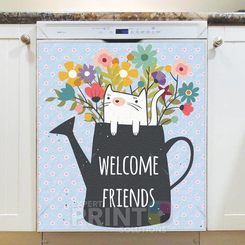 Kitten in a Watering Can - Welcome Friends Dishwasher Sticker