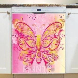Beautiful Pink Butterfly Dishwasher Sticker