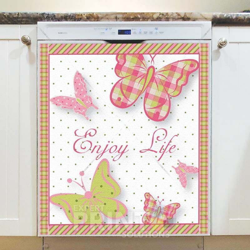 Patchwork Butterflies - Enjoy Life Dishwasher Sticker