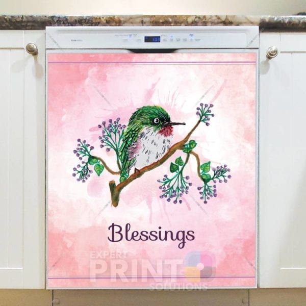 Cute Little Green Bird Watercolor Style - Blessings Dishwasher Sticker