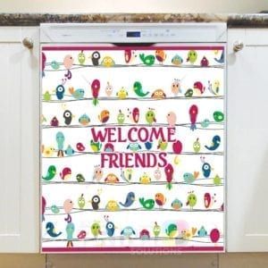 Welcome Friends Cute Birds Dishwasher Sticker